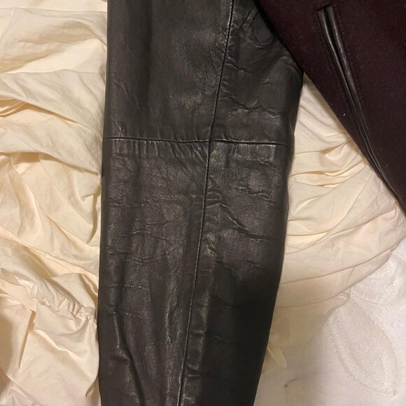 Men's CLUB MONACO XS Burgundy Wool & Black Leather Bomber Jacket Extra Small - Picture 9 of 9